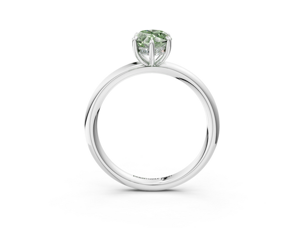 White gold Fancy Green Marquise Cut Diamond Solitaire Ring with Thin Band and Four-Prong Setting