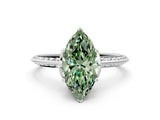White gold Fancy Green Marquise Cut Solitaire Split Shank Pave Diamond Engagement Ring with Four-Prong Setting