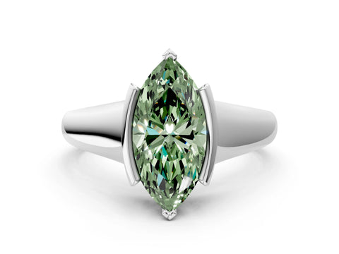 White gold Fancy Green Marquise Cut Solitaire Tension Set Diamond Ring with Split Shank Band_24
