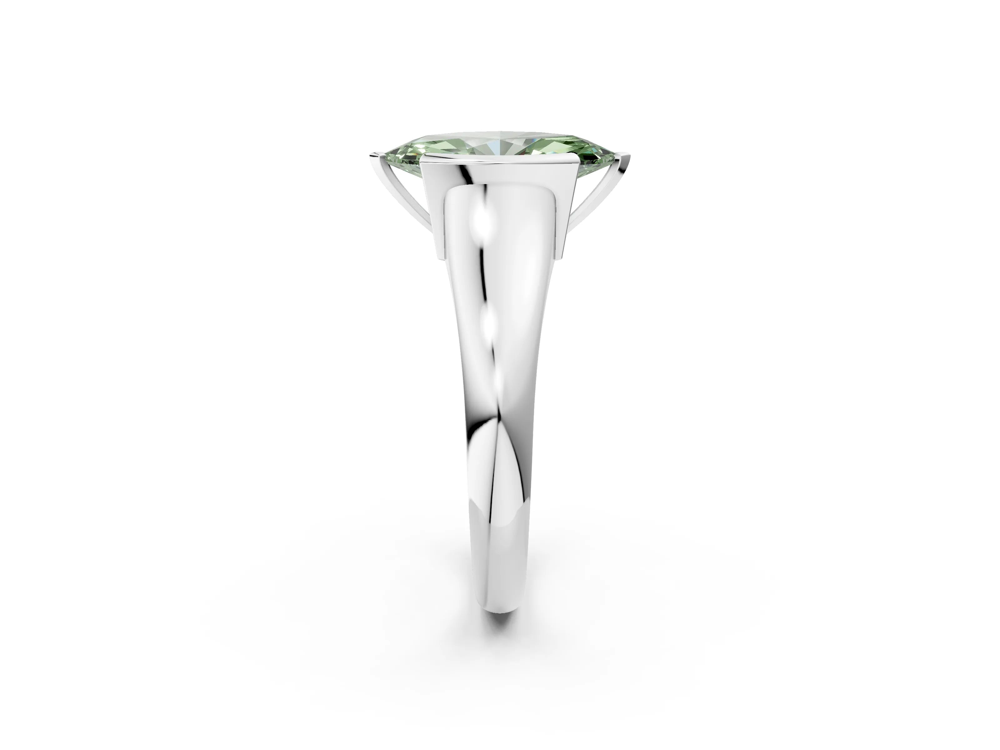 White gold Fancy Green Marquise Cut Solitaire Tension Set Diamond Ring with Split Shank Band_2