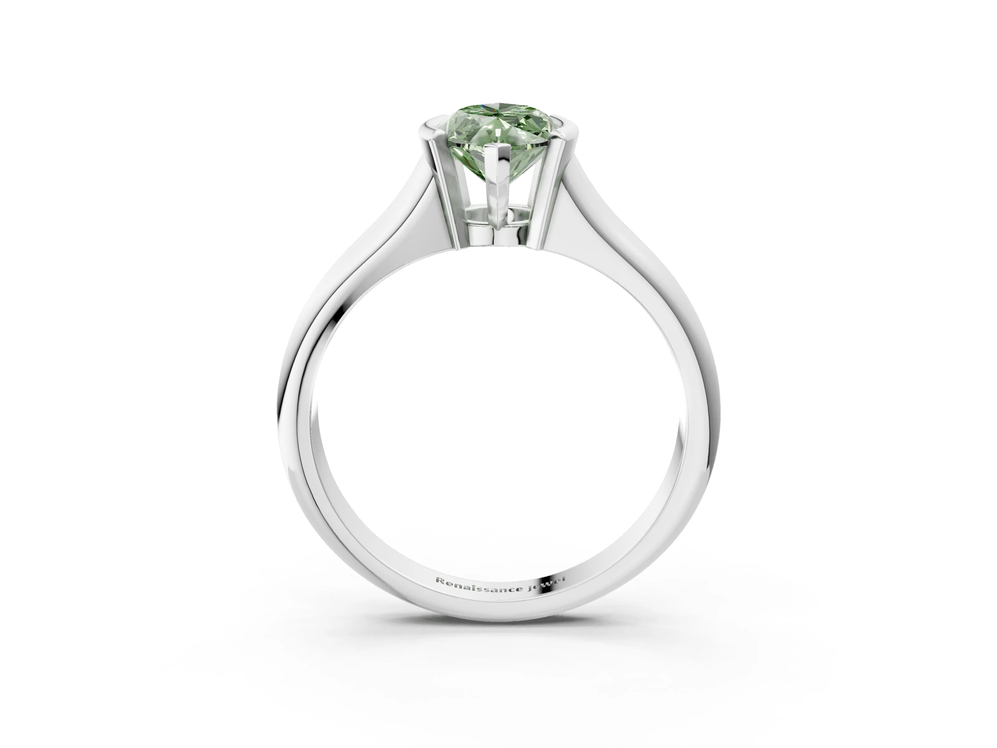 White gold Fancy Green Marquise Cut Solitaire Tension Set Diamond Ring with Split Shank Band_3