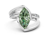 White gold Fancy Green Marquise Cut Solitaire Tension-Set Diamond Split Shank Ring