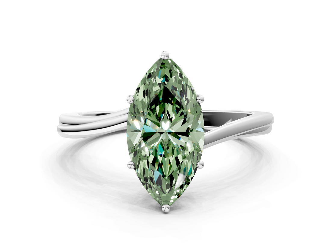 White gold Fancy Green Marquise  Cut Solitaire Twist Band Ring with Four-Prong Setting_23
