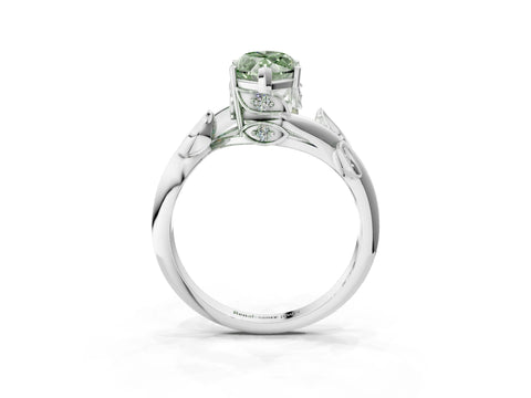 White gold Fancy Green Marquise Cut Solitaire Twist Engagement Ring with Leaf Accents and Prong Setting_3