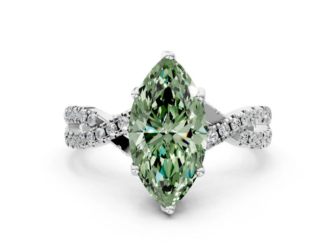 White gold Fancy Green Marquise Cut Solitaire Twist Pave Diamond Engagement Ring with Prong Setting_12