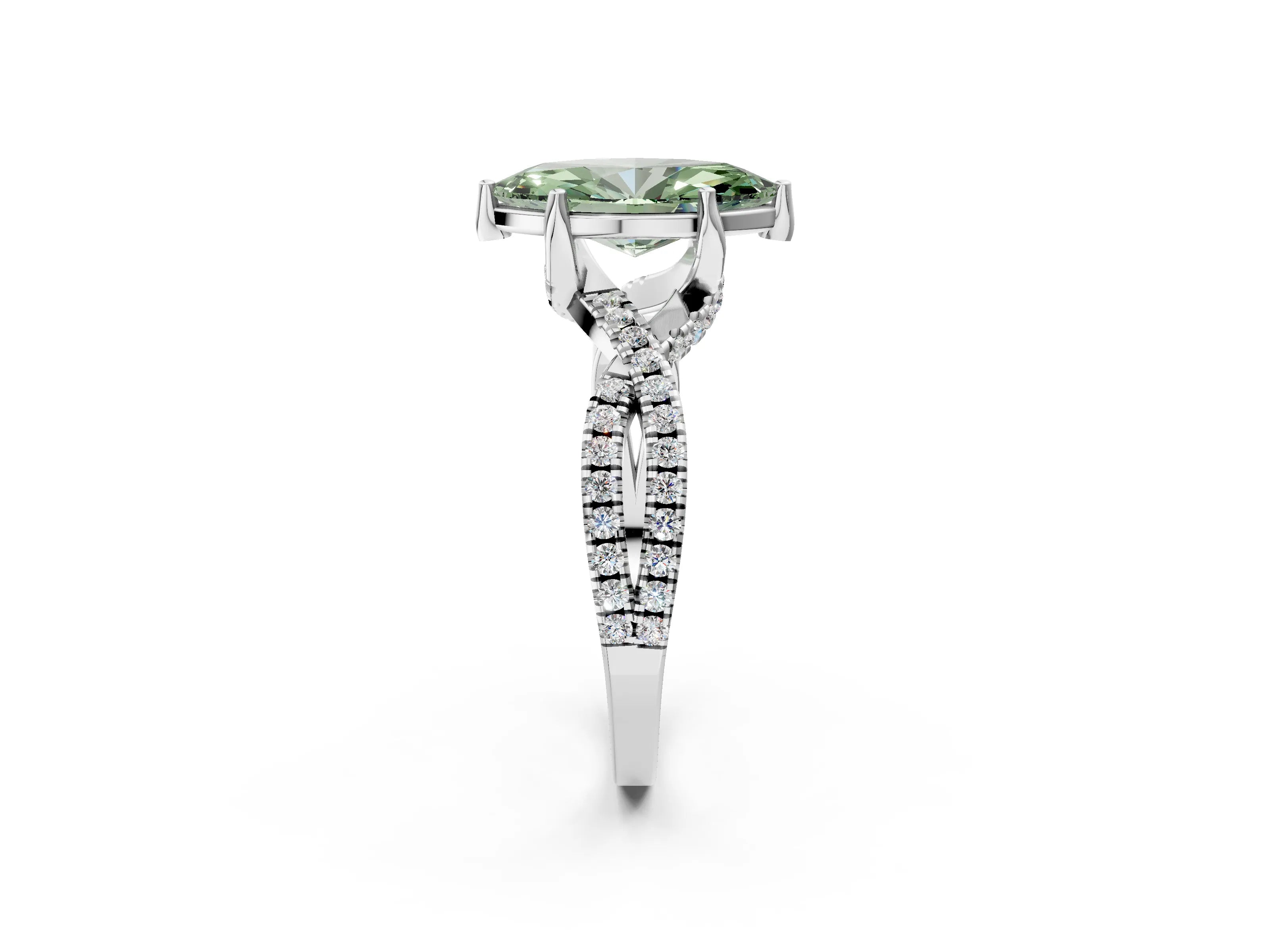 White gold Fancy Green Marquise Cut Solitaire Twist Pave Diamond Engagement Ring with Prong Setting_14