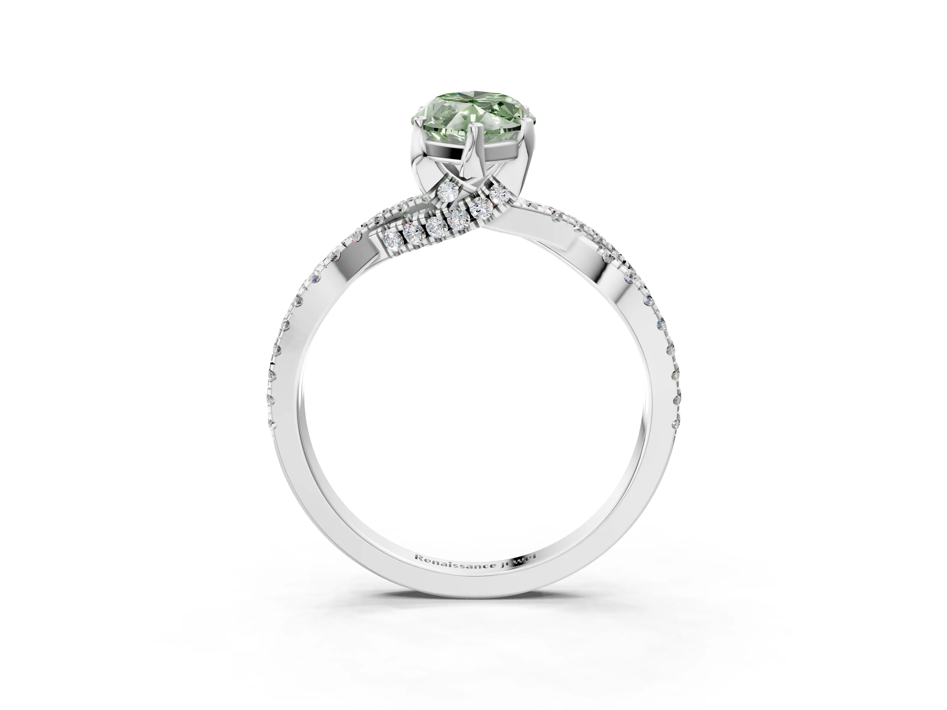 White gold Fancy Green Marquise Cut Solitaire Twist Pave Diamond Engagement Ring with Prong Setting_15