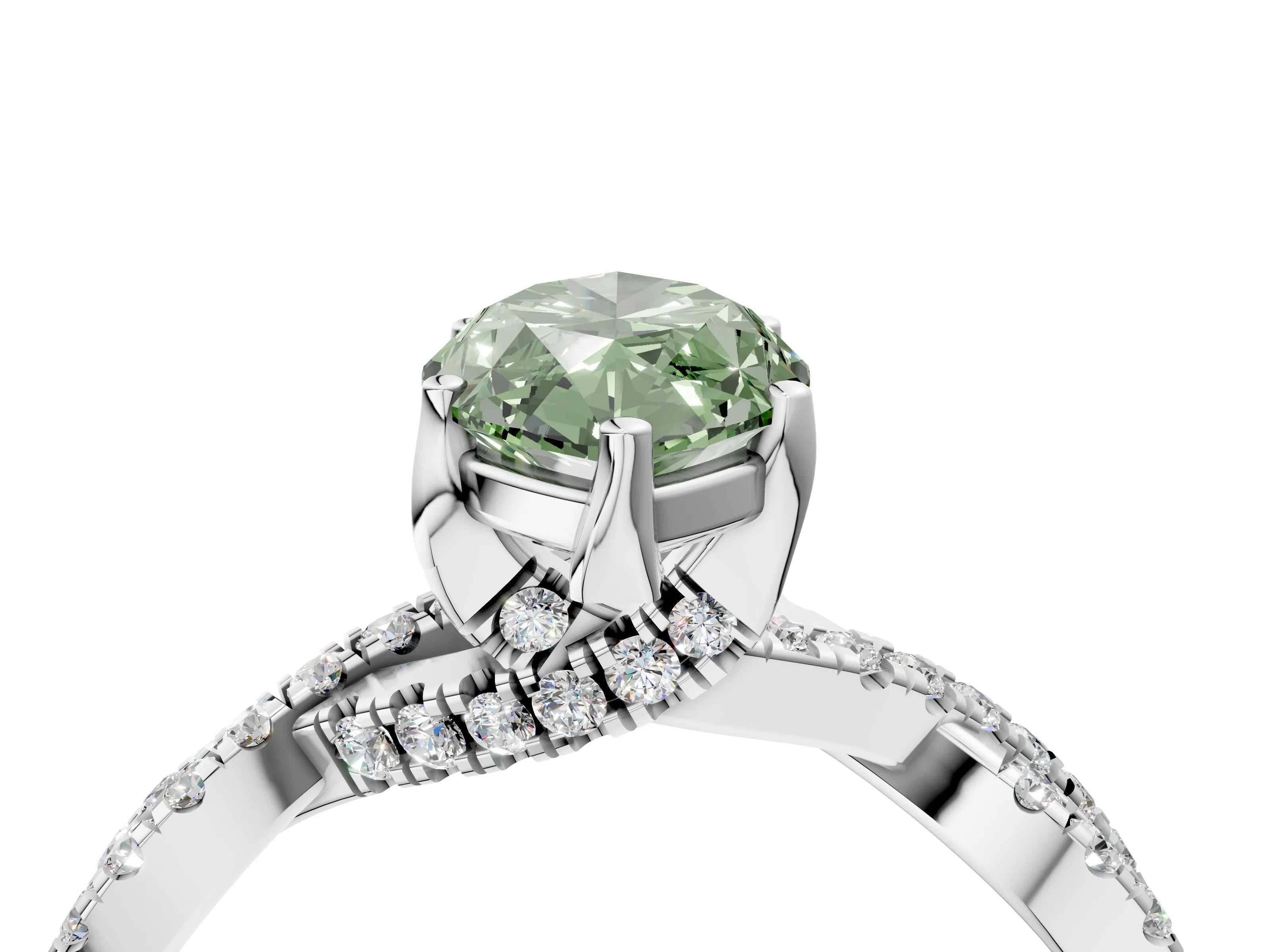 White gold Fancy Green Marquise Cut Solitaire Twist Pave Diamond Engagement Ring with Prong Setting_16