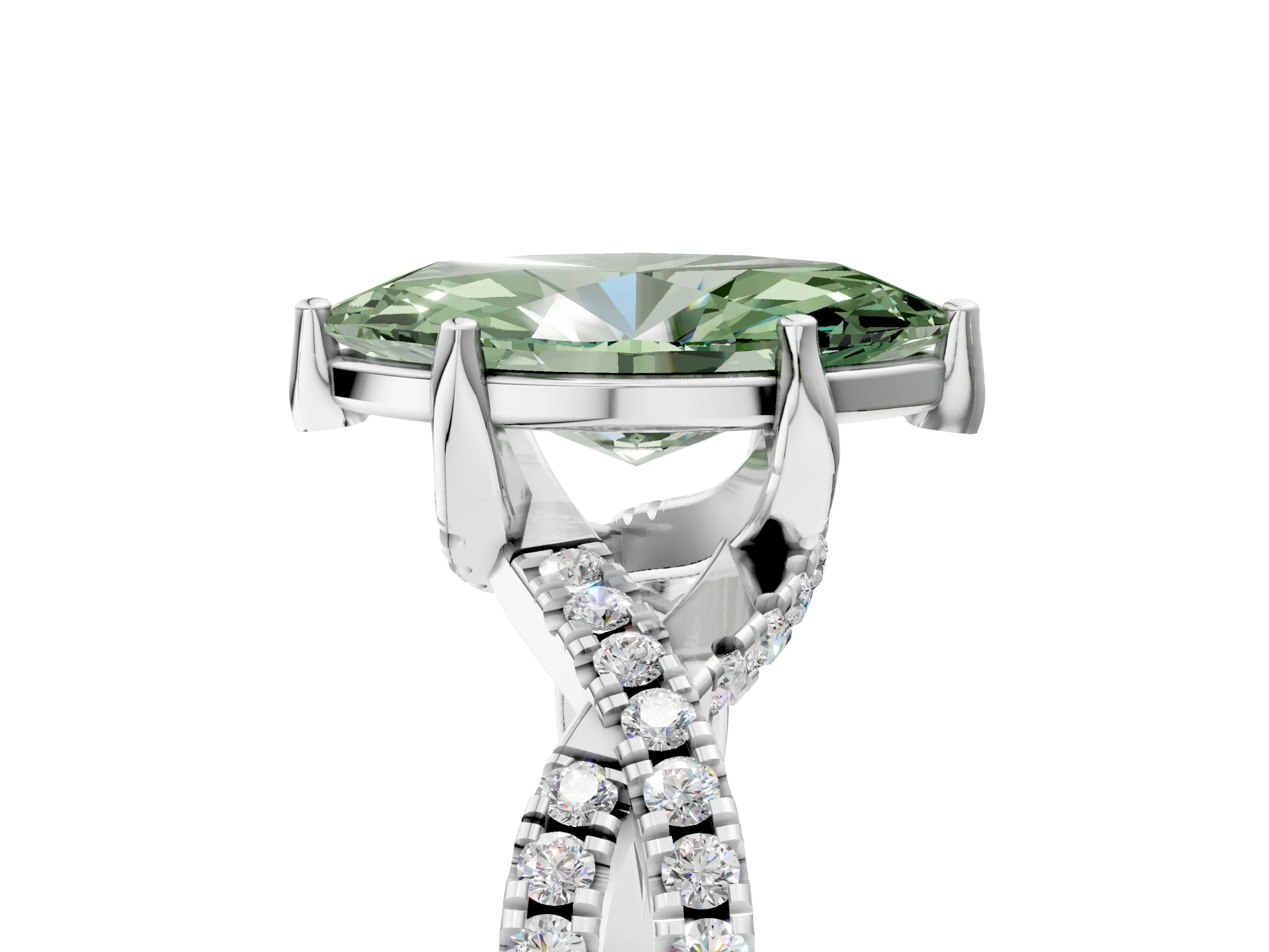 White gold Fancy Green Marquise Cut Solitaire Twist Pave Diamond Engagement Ring with Prong Setting_17