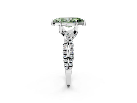 White gold Fancy Green Marquise Cut Solitaire Twist Pave Diamond Engagement Ring with Prong Setting_2