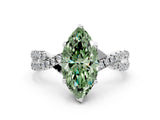 White gold Fancy Green Marquise Cut Solitaire Twist Pave Diamond Engagement Ring with Prong Setting
