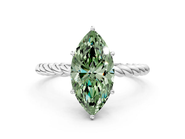 White gold Fancy Green Marquise Cut Solitaire Twisted Band 4-Prong Ring