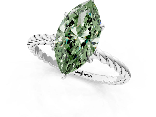 White gold Fancy Green Marquise Cut Solitaire Twisted Band 4-Prong Ring