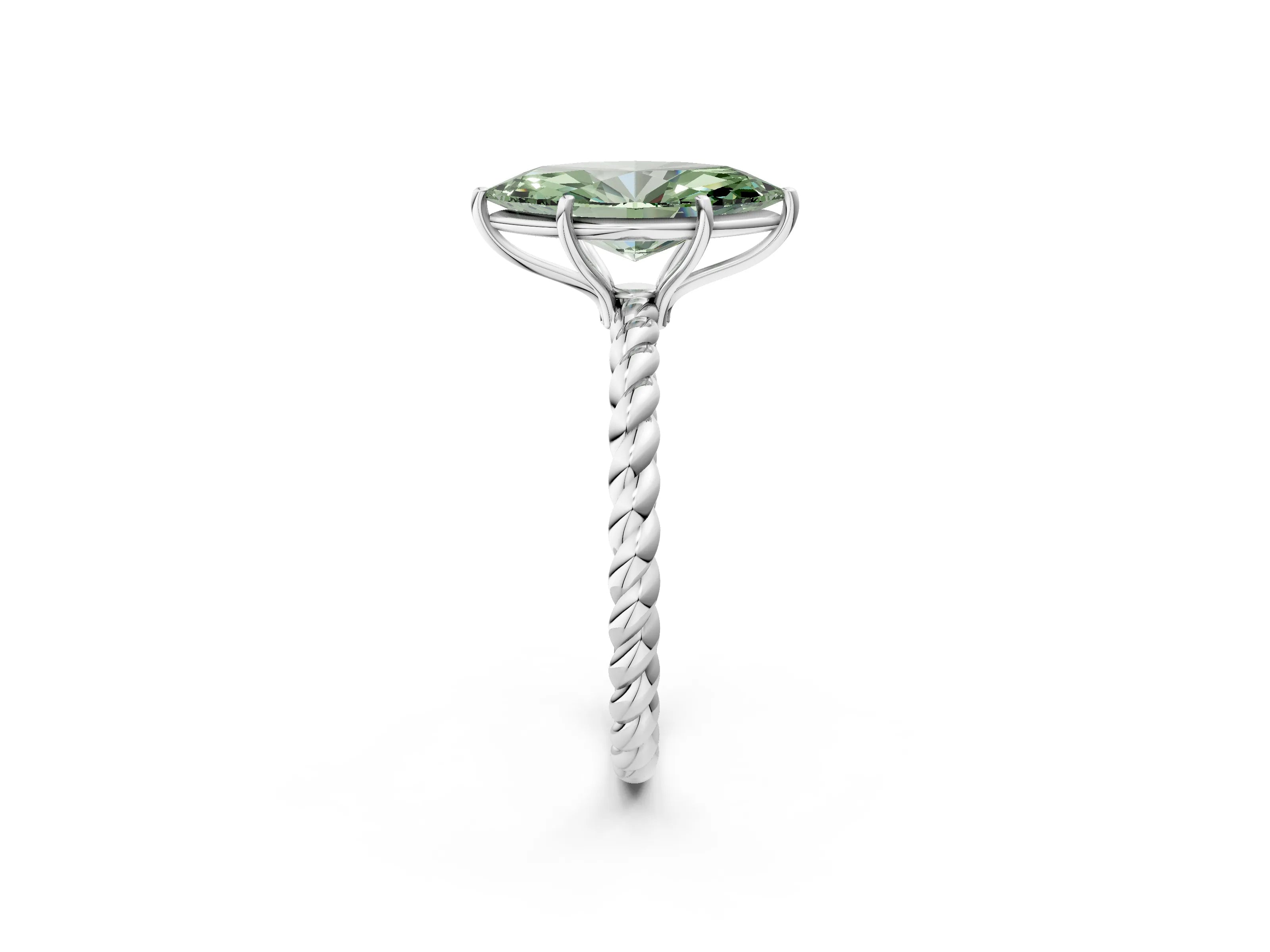 White gold Fancy Green Marquise Cut Solitaire Twisted Band 4-Prong Ring_26