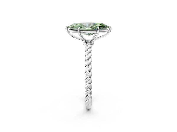 White gold Fancy Green Marquise Cut Solitaire Twisted Band 4-Prong Ring