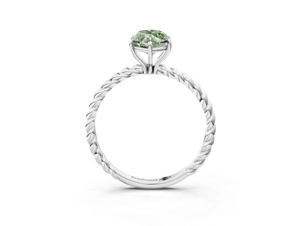 White gold Fancy Green Marquise Cut Solitaire Twisted Band 4-Prong Ring