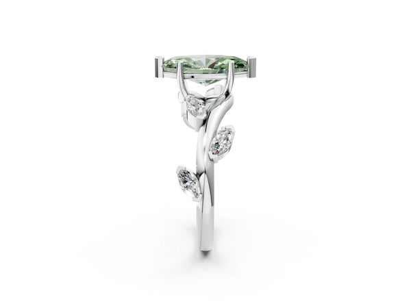 Platinum Fancy Green Marquise Cut Solitaire Twisted Band Marquise Accent Prong Setting Ring