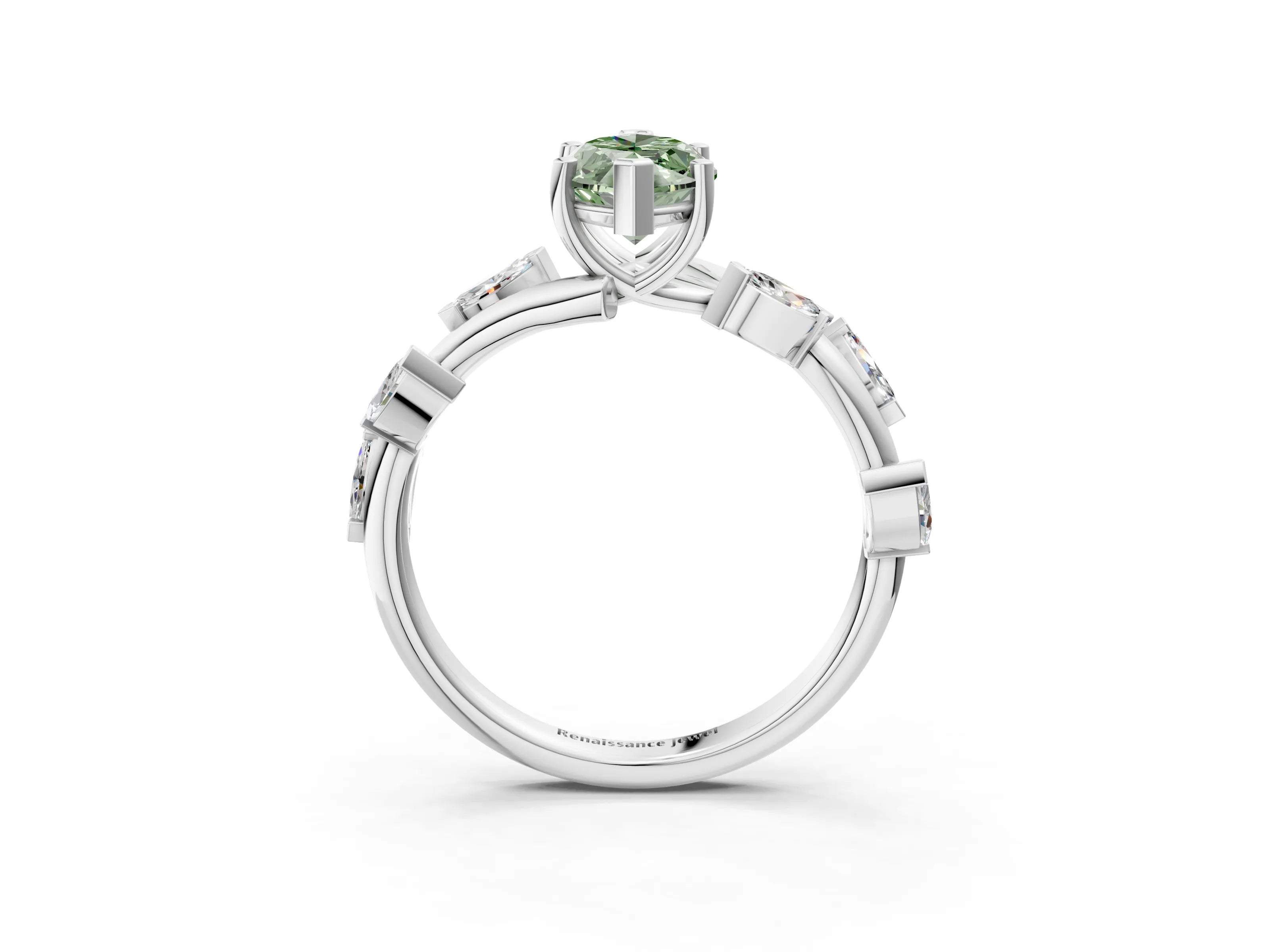 White gold Fancy Green Marquise Cut Solitaire Twisted Band Marquise Accent Prong Setting Ring_3