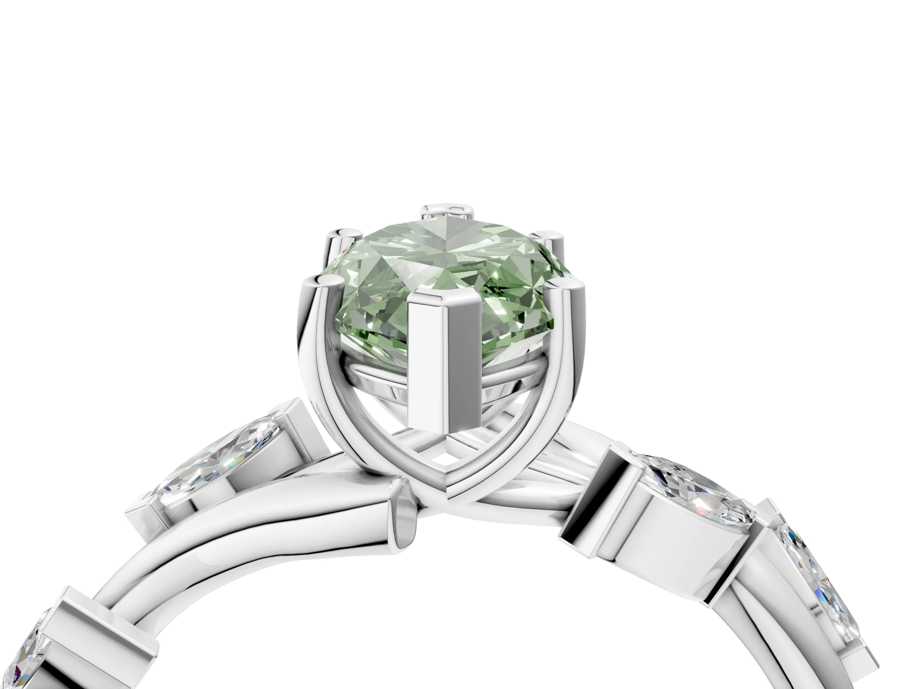 White gold Fancy Green Marquise Cut Solitaire Twisted Band Marquise Accent Prong Setting Ring_4