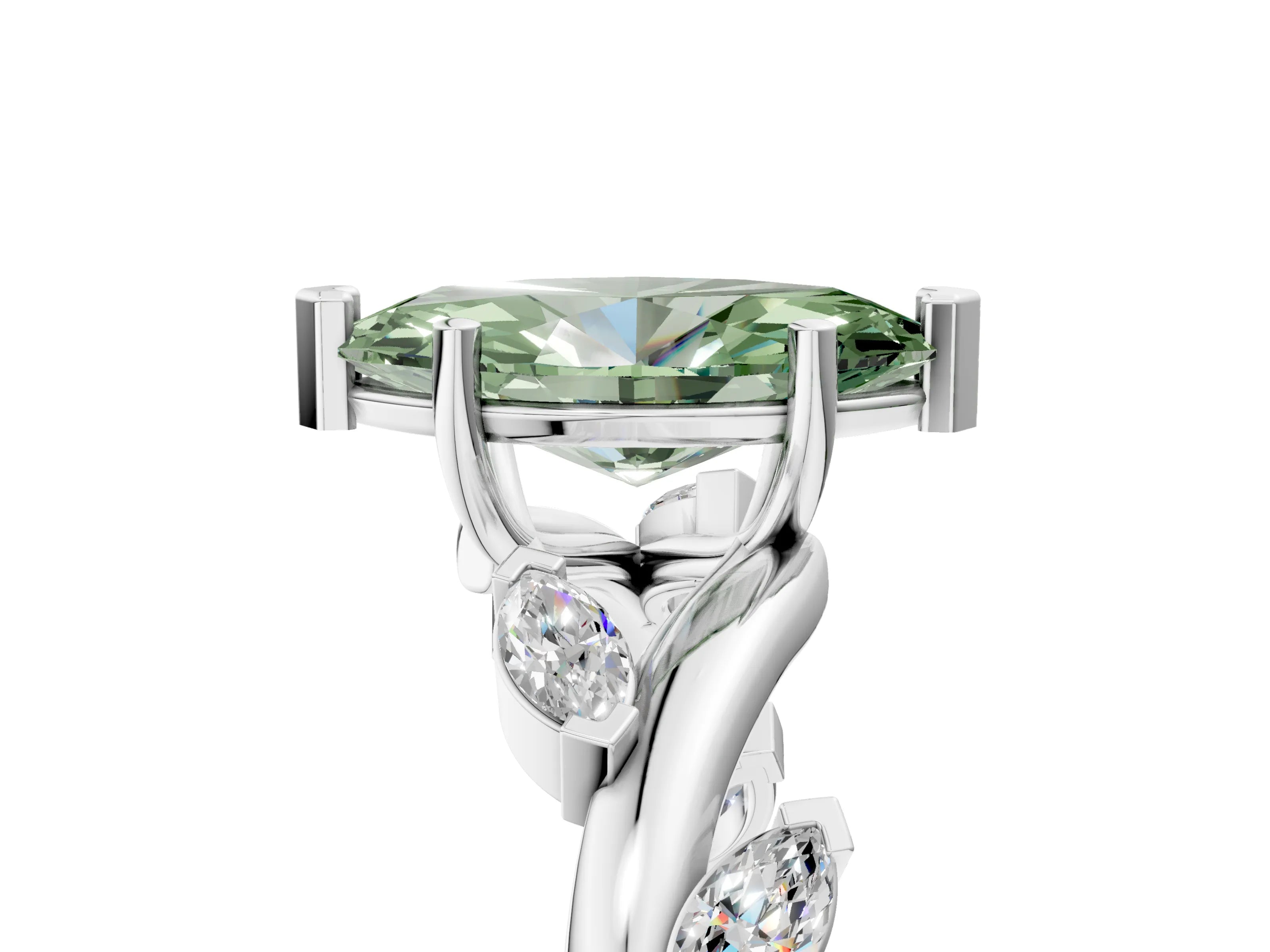 White gold Fancy Green Marquise Cut Solitaire Twisted Band Marquise Accent Prong Setting Ring_5