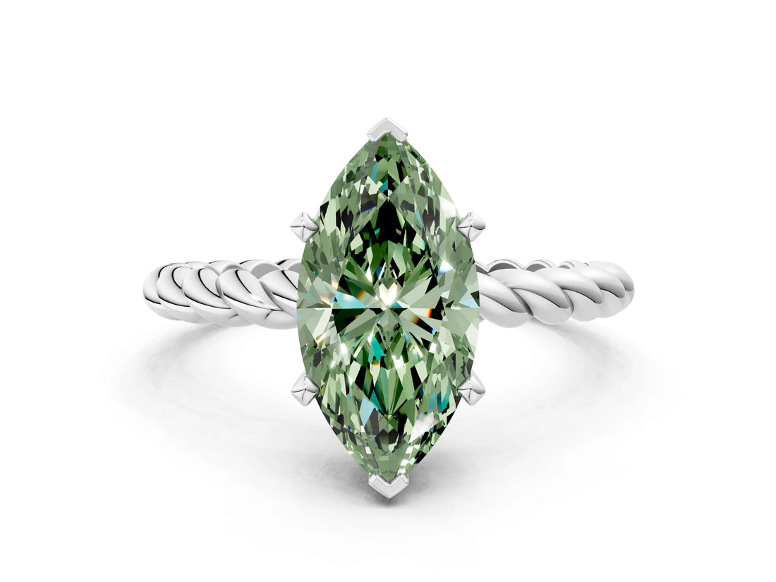 White gold Fancy Green Marquise  Cut Solitaire Twisted Band with Four-Prong Setting_98