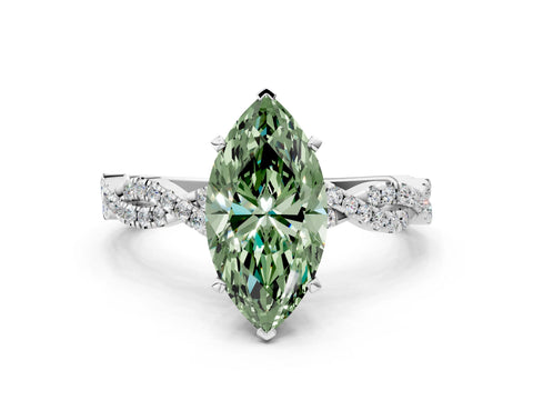 White gold Fancy Green Marquise Cut Solitaire Twisted Pave Band with Four-Prong Setting_15