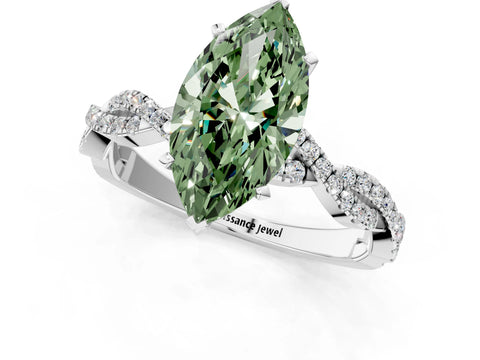 White gold Fancy Green Marquise Cut Solitaire Twisted Pave Band with Four-Prong Setting_16