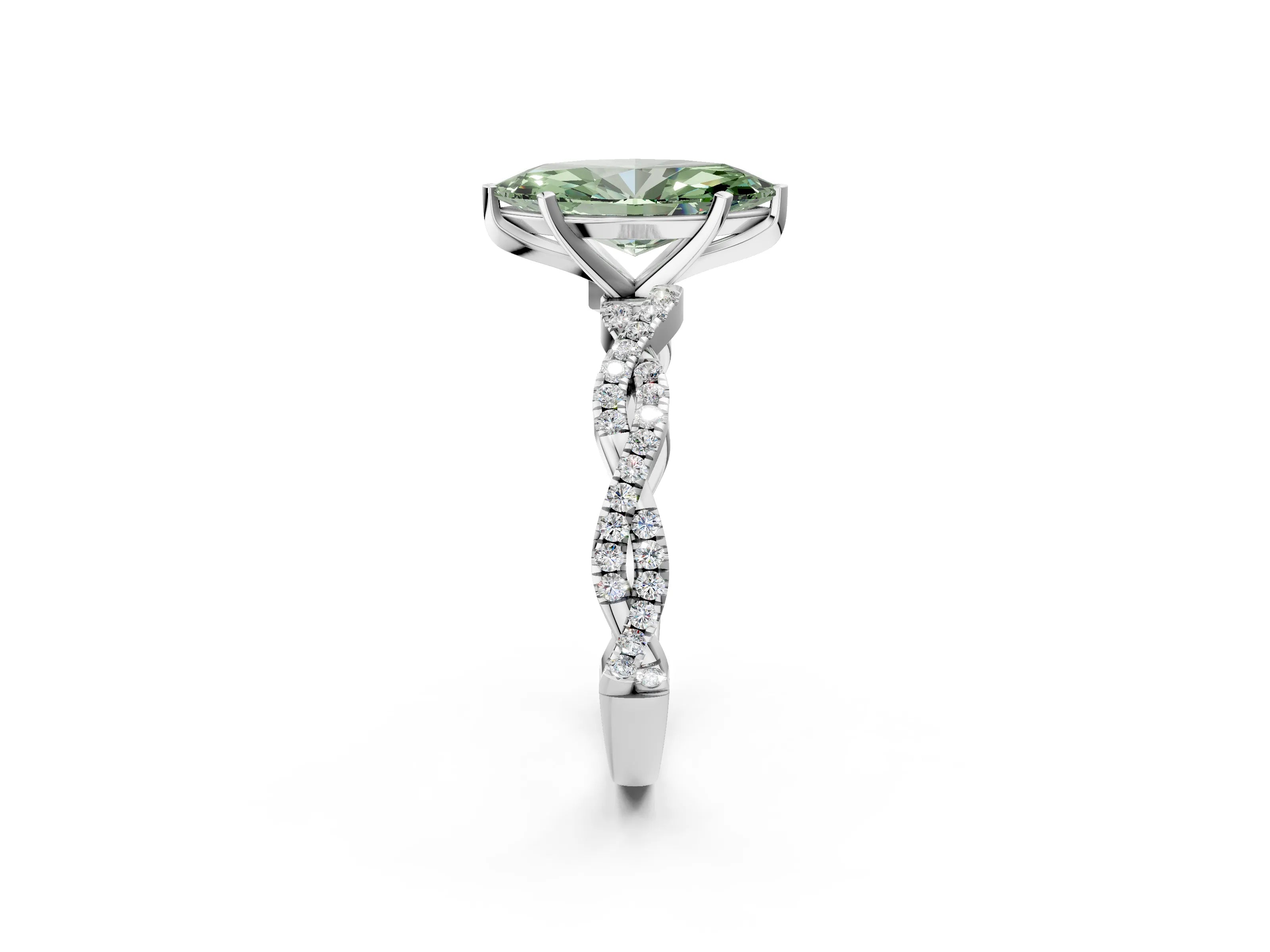White gold Fancy Green Marquise Cut Solitaire Twisted Pave Band with Four-Prong Setting_17