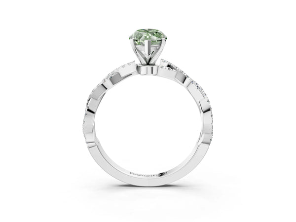 Platinum Fancy Green Marquise Cut Solitaire Twisted Pave Band with Four-Prong Setting
