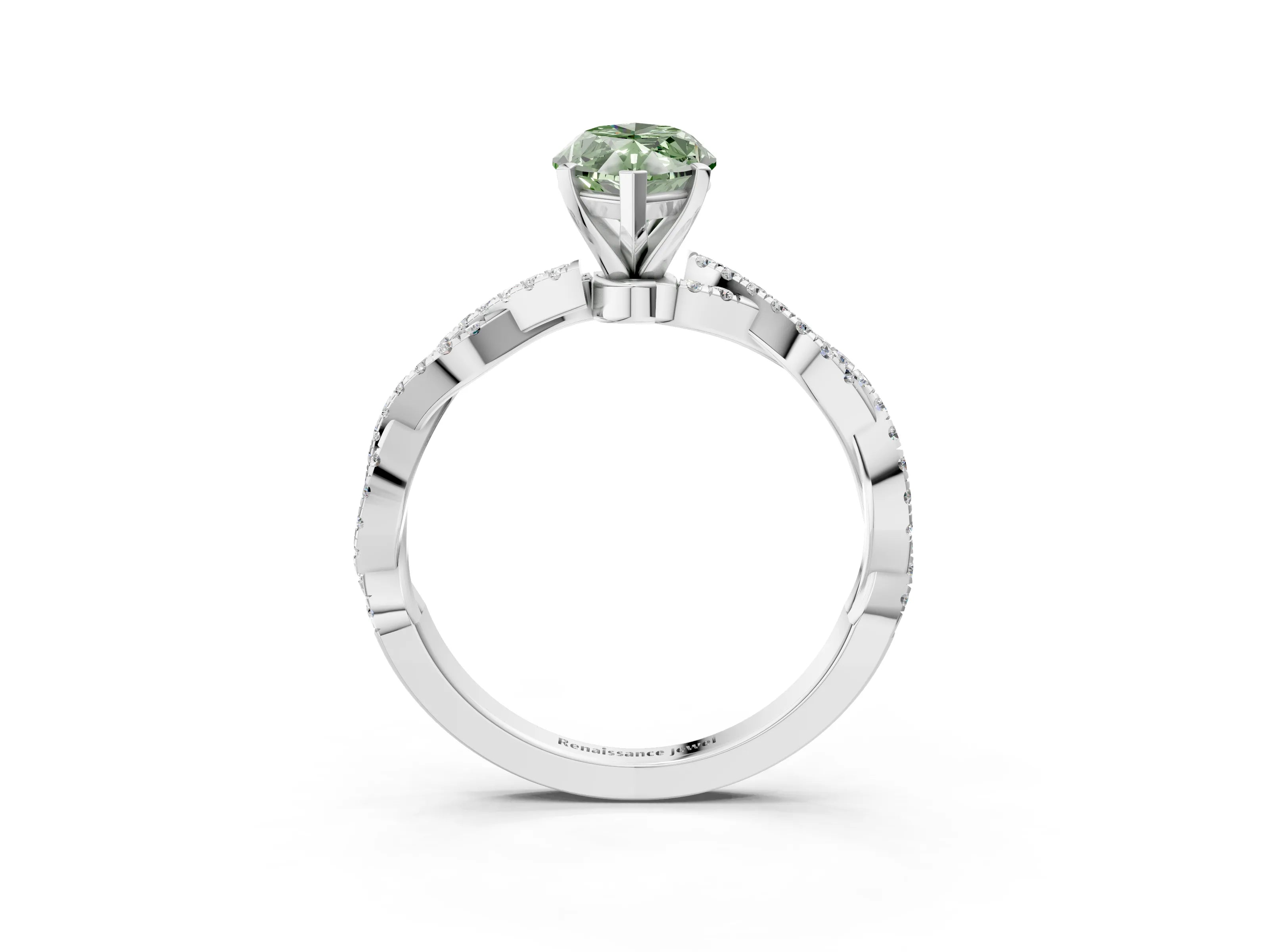 White gold Fancy Green Marquise Cut Solitaire Twisted Pave Band with Four-Prong Setting_18