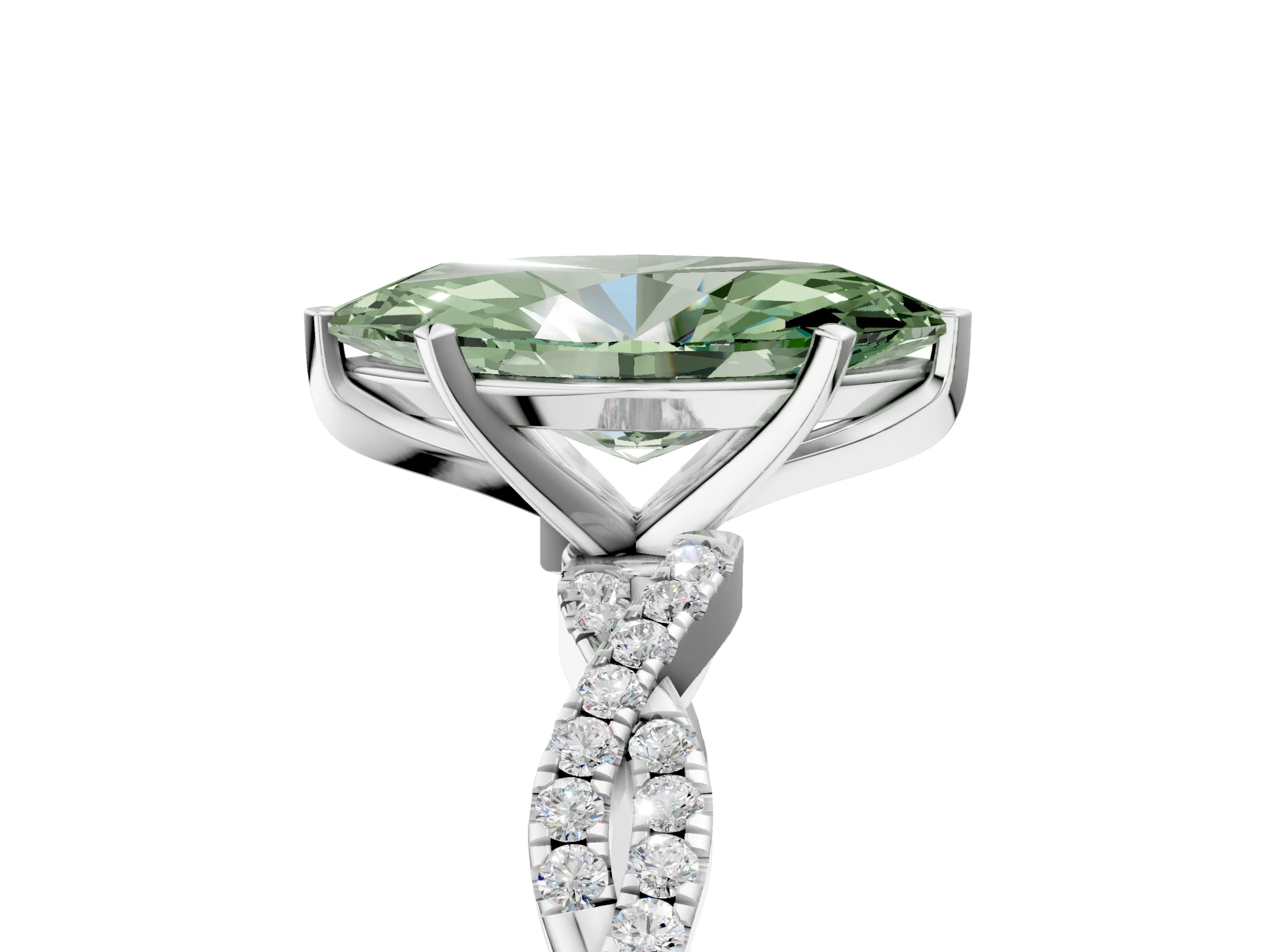 White gold Fancy Green Marquise Cut Solitaire Twisted Pave Band with Four-Prong Setting_20