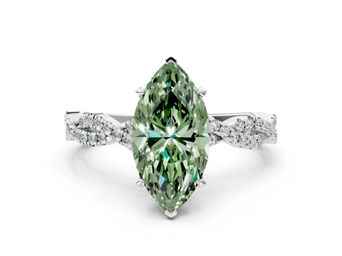 White gold Fancy Green Marquise Cut Solitaire Twisted Pave Band with Four-Prong Setting_3