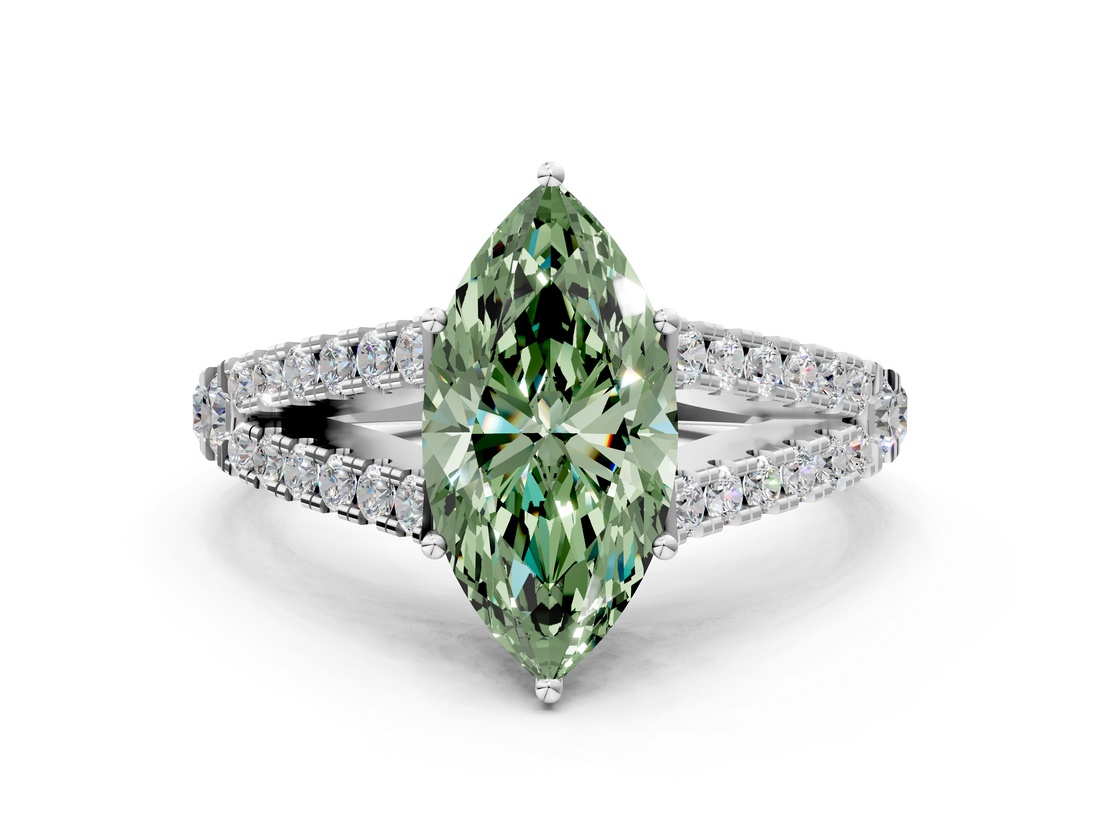 White gold Fancy Green Marquise  Cut Split Shank Pave Diamond Engagement Ring with Four-Prong Setting_24