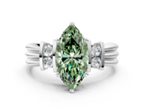 White gold Fancy Green Marquise  Cut Three-Stone Channel Set Ring with Bar Prongs_59