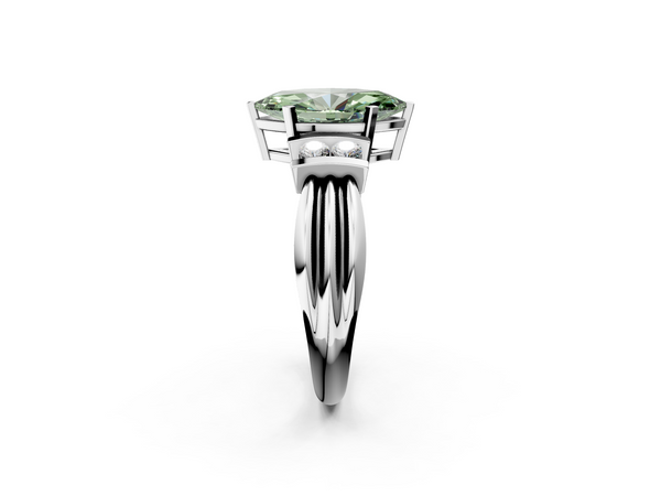 White gold Fancy Green Marquise  Cut Three-Stone Channel Set Ring with Bar Prongs