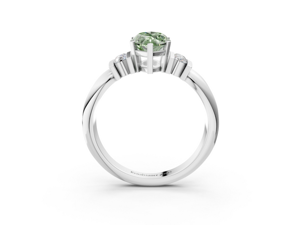 White gold Fancy Green Marquise  Cut Three-Stone Channel Set Ring with Bar Prongs