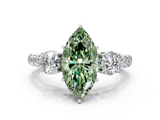 White gold Fancy Green Marquise  Cut Three-Stone Diamond Pave Band with Prong Setting_37