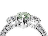 White gold Fancy Green Marquise Cut Three-Stone Diamond Ring with Pavé Band and Four-Prong Setting_16