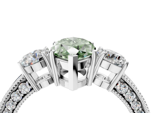 White gold Fancy Green Marquise Cut Three-Stone Diamond Ring with Pavé Band and Four-Prong Setting_16