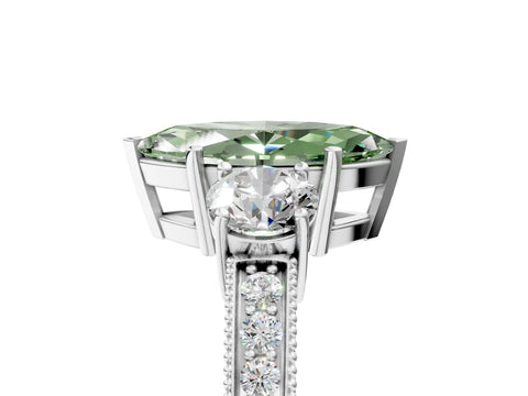 White gold Fancy Green Marquise Cut Three-Stone Diamond Ring with Pavé Band and Four-Prong Setting_17