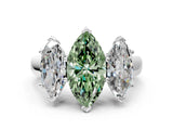 White gold Fancy Green Marquise Cut Three-Stone Diamond Ring with Prong Setting on a Classic Band_12