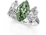 White gold Fancy Green Marquise Cut Three-Stone Diamond Ring with Prong Setting on a Classic Band_14