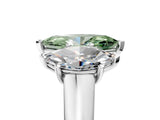 White gold Fancy Green Marquise Cut Three-Stone Diamond Ring with Prong Setting on a Classic Band_17