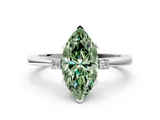 White gold Fancy Green Marquise  Cut Three-Stone Solitaire Ring with Round Accent Diamonds and Four-Prong Setting_20