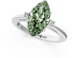 White gold Fancy Green Marquise  Cut Three-Stone Solitaire Ring with Round Accent Diamonds and Four-Prong Setting_21