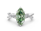 White gold Fancy Green Marquise  Cut Twist Band Solitaire Diamond Ring with Pavé Setting_3