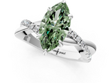 White gold Fancy Green Marquise  Cut Twist Band Solitaire Diamond Ring with Pavé Setting_4
