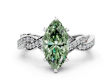 White gold Fancy Green Marquise  Cut Twisted Pavé Band Solitaire Ring with Four-Prong Setting_55