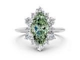 White gold Fancy Green Marquise  Diamond Cluster Halo Ring with Solitaire Band and Four-Prong Setting_36
