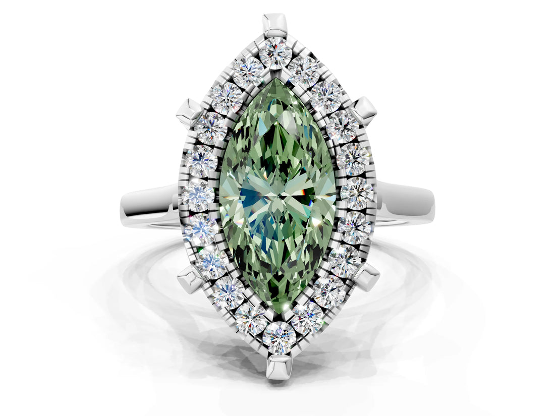 White gold Fancy Green Marquise  Diamond Cluster Halo Solitaire with Four-Prong Setting_88